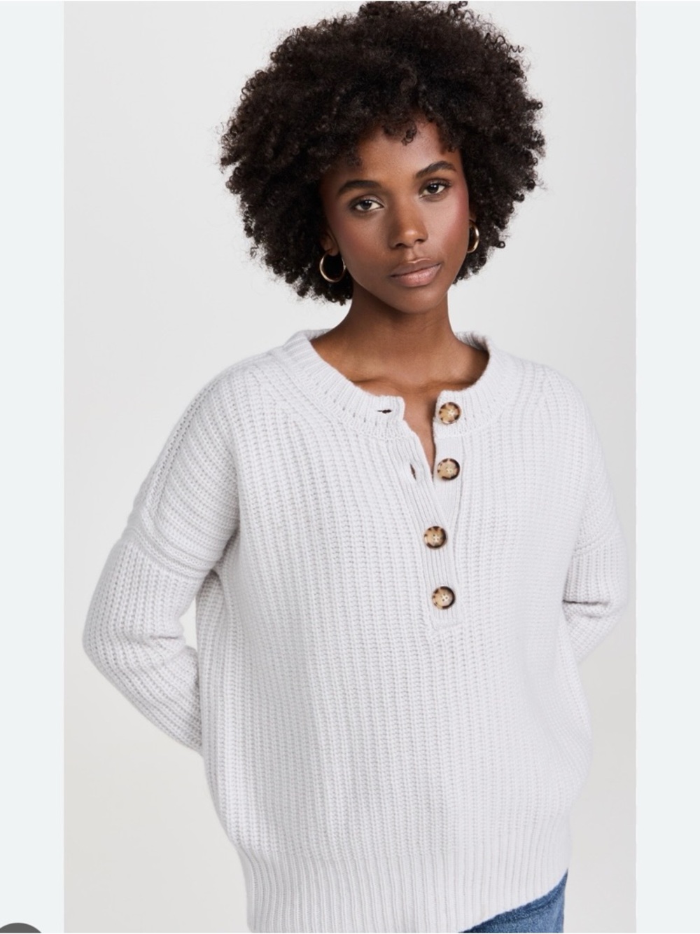 La Ligne Toujours Ribbed Cashmere Henley Sweater light gray XS